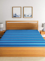 Handloom Cotton Single Bedsheet Without Pillow Covers | 60 X 90 Inches, Blue | Ideal For Diwali Decoration, Festive Gifting