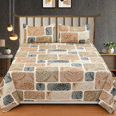 100% Pure Cotton Double Bedsheet With 2 Pillow Covers - 90 X 90 Inches, Brown & White | Soft, Breathable & Skin-Friendly Fade Resistant Double Bedsheet
