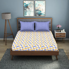 Bedsheet For Double Bed With 2 Pillow Cover - 90 X 100 Inches, Lavender & Yellow | Super Soft Queen Size Bedsheet For Diwali Gifting