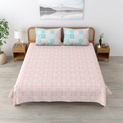 Sanskriti Bedsheet For Double Bed King Size With 2 Pillow Cover - 90 X 108 Inches, Pink & White | Soft, Durable & Stylish | Breathable & Skin-Friendly
