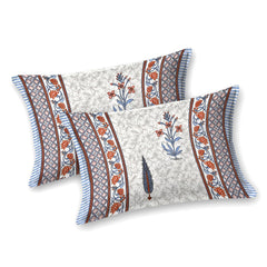 Sanskriti Bedsheet For Double Bed King Size With 2 Pillow Cover - 90 X 108 Inches, White & Orange | Soft, Durable & Stylish | Breathable & Skin-Friendly
