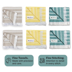 Indihaus Premium Cotton Hand Towel 310 Gsm | Soft, Absorbent, Multi-Purpose Towel Set | Teal, Yellow & Beige (Set Of 6)