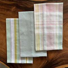 Oak & Lily 100% Cotton Kitchen Napkins Dish Towels 350 Gsm | Premium European Quality Washable, Large Size Kitchen Cloth For Roti, Cleaning, Drying | Geometric Patterns (Set Of 3)