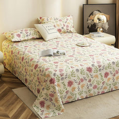 Flat Bedsheet For King Size With Two Pillow Covers - 100 X 108 Inches, Off White & Pink | Super Soft Bed Sheet For King Size Bed | Floral Design