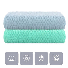 Casa Copenhagen Designed In Denmark Popcorn Super Soft 2 Pieces 100% Cotton Large Bath Towel 525 Gsm - Dusty Blue & Aqua Blue