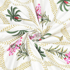 1 Queen Size Bedsheet For Double Bed With 2 Pillow Covers (90 X 108 Inches) White & Pink | Premium Cotton Material - Ideal For House, Hotel, Guest House