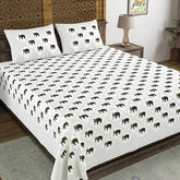 Traditional Hand Block Printed Cotton King Size Bedsheet With 2 Pillow Covers, 104 X 104 Inches, White | 200 Thread Count-Vibrant Bedding For Stylish Bedrooms
