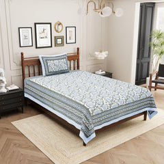 Cotton Single Bedsheet For Single Bed With 1 Pillow Cover - 60 X 90 Inches, Blue | 240 Thread Count - Breathable & Lightweight | Perfect For All-Season Use