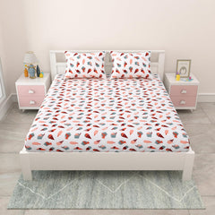 Pure Cotton Kids Bedsheet Double Bed Queen Size With 2 Pillow Covers | 90 X 100 Inches, White & Orchid Pink | Fun Cartoon Theme, Soft & Breathable Fabric