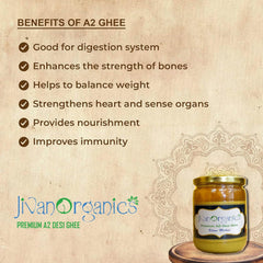 Natural A2 Desi Ghee By Jivan Organics | Natural & Healthy Curd-Churned Bilona Method Pure Desi Ghee For Heart Health | (500ml) 16.9 Ounce | Jar Pack
