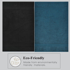 Fresh From Loom Luxury Fur Collection Hand Towel 500 Gsm Napkins Cotton High Absorbency Double Stitched Size (Black & Denim) - Set Of 4