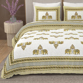 1 Queen Size Bedsheet For Double Bed With 2 Pillow Covers (90 X 108 Inches) Green & Cream | Premium Cotton Material - Ideal For House, Hotel, Guest House