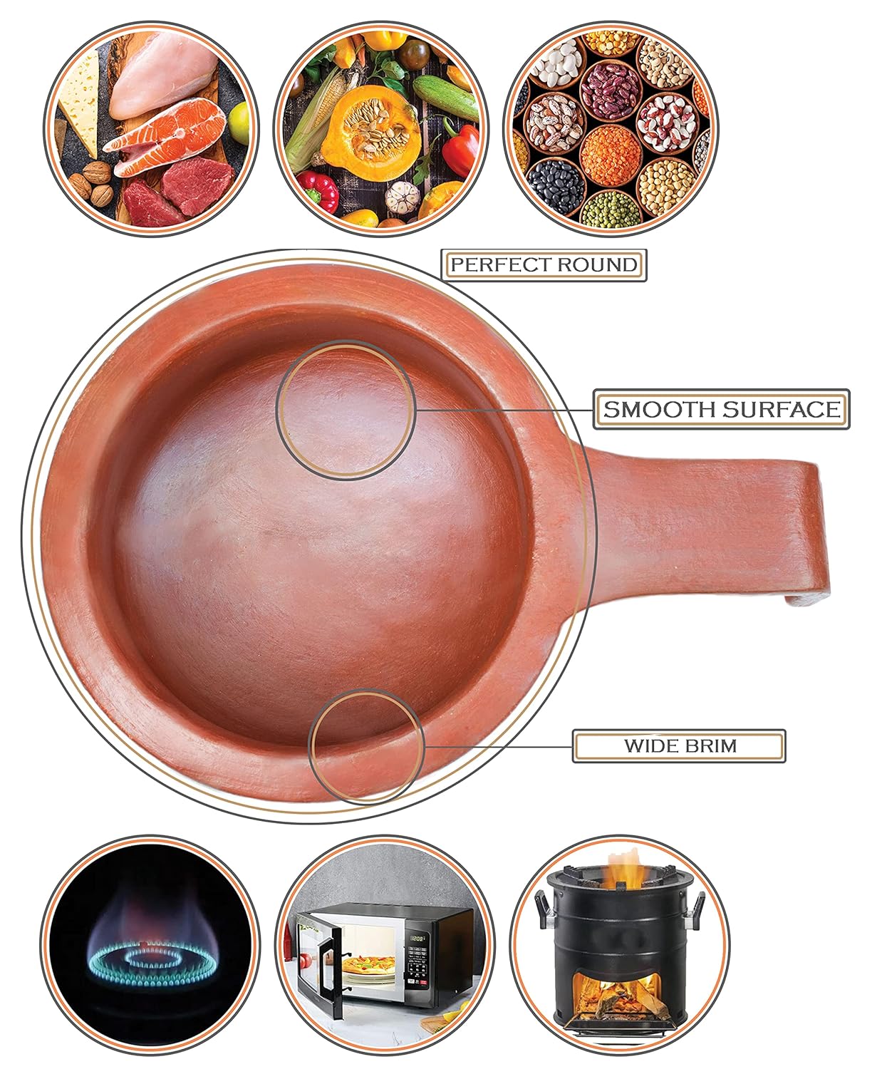 Uncoated Clay Fry Pan For Cooking & Serving With 2 Wooden Spatulas Complimentary - Red, 1.5 Liters | Pre-Seasoned Mud Vessel - Unglazed, Double Fired, Hand Crafted | Mitti Tadka Pan Uncoated Clay Fry Pan For Cooking & Serving With 2 Wooden Spatulas Complimentary - Red, 1.5 Liters | Pre-Seasoned Mud Vessel - Unglazed, Double Fired, Hand Crafted | Mitti Tadka Pan