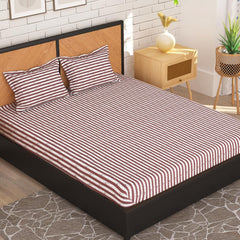1 Double Bedsheet With 2 Pillow Covers - 88 X 100 Inches, Brown & White | Breathable & Durable Sheets | Specially Designed Collection