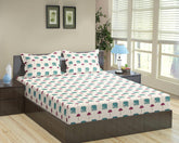 100% Cotton King Size For Double Bedsheet With 2 Pillow Covers - 72 X 78 Inches, Beige & Teal | Durable & Long Lasting Fabric, Easy Hand & Machine Wash