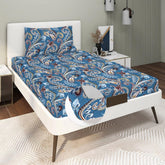 1 Single Bedsheet With 1 Pillow Cover - 48 X 72 X 8 Inches, Blue | All Around Elastic Fitted Bedsheets | Hand Wash Or Machine Wash Warm