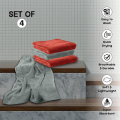 Housse Microfiber Hand Towel 800 Gsm | Premium Quality Towels Ultra Absorbent & Anti-Bacterial For Gym (Desert Sand & Frost Grey) - Pack Of 4