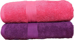 Trella 100% Cotton Large Cotton Bath Towel 500 Gsm (Pink & Purple) -2 Piece