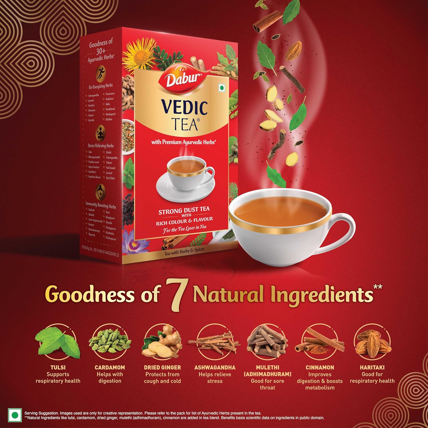 Dabur Vedic Tea With Premium Ayurvedic Herbs - 250gm, 8.8 Ounce | Premium Dust Tea Goodness Of 7 Natural Ingredients - Medium Caffeine Chai Patti, Rich Color & Flavor Dabur Vedic Tea With Premium Ayurvedic Herbs - 250gm, 8.8 Ounce | Premium Dust Tea Goodness Of 7 Natural Ingredients - Medium Caffeine Chai Patti, Rich Color & Flavor