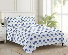 Jaipuri Design Cotton King Size Printed Bedsheet With 2 Pillow Covers - 108 X 108 Inches, Grey & Blue | Ideal For Home Use & Perfect For Gifting On Weddings, Housewarmings & Festivals