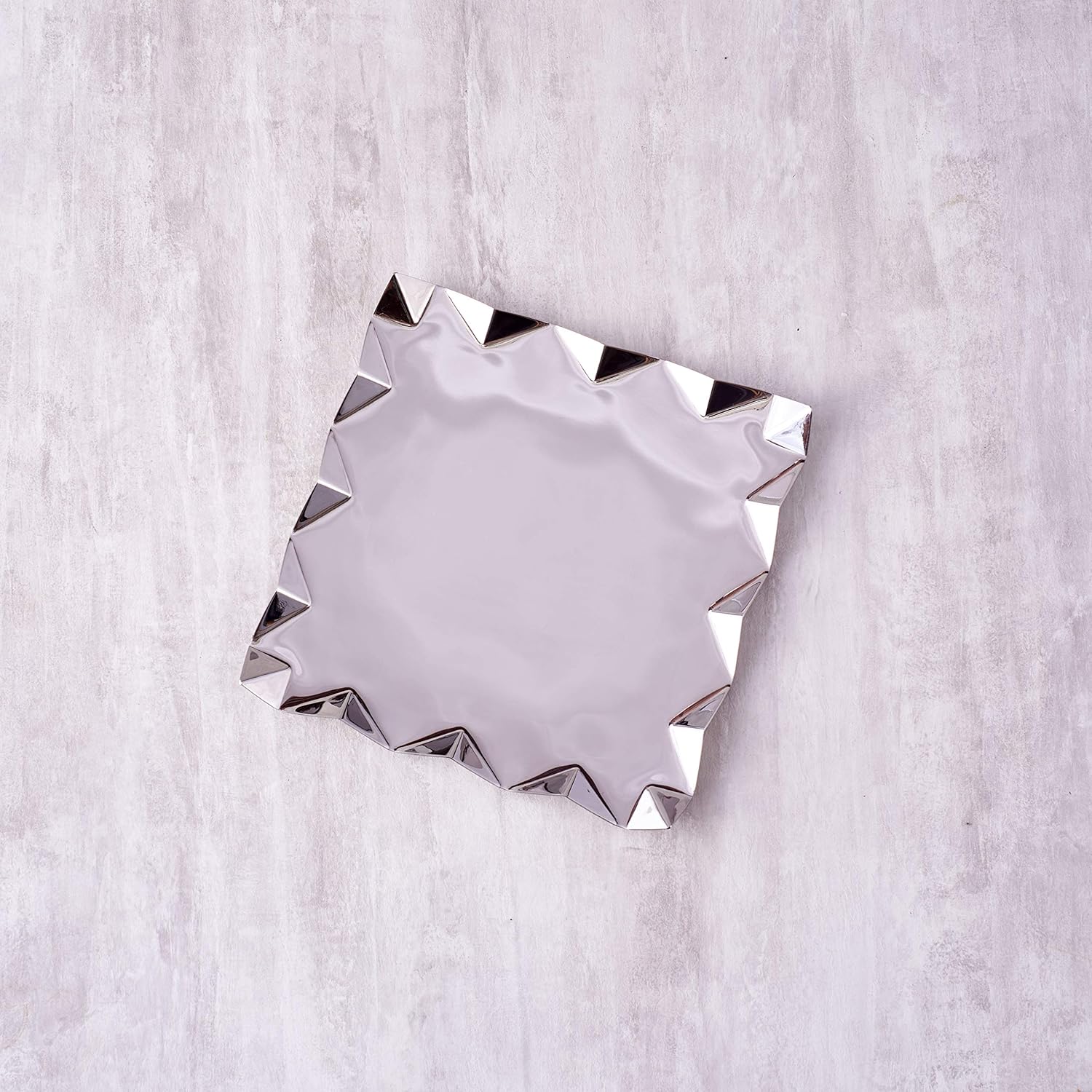Designer Chrome Stainless Steel Square Platters, Large - Criss Cross Series | Corporate Gifting For Diwali - Zig Zag Serving Tray For Food Dessert Fruit Coffee Tea Designer Chrome Stainless Steel Square Platters, Large - Criss Cross Series | Corporate Gifting For Diwali - Zig Zag Serving Tray For Food Dessert Fruit Coffee Tea
