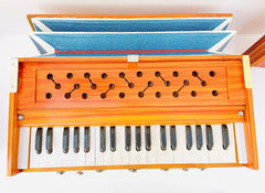 Musical Instrument Harmonium With Cover - 3 1/4 Octave, Double Bellow, 39 Keys, 7 Stopper, Two Reeds (Bass- Male) | Two Side Carry Handles, Jaali Frame On Keys