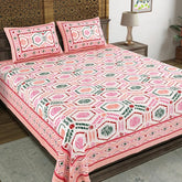 Hand Block Printed Cotton King Size Bedsheet With 2 Pillow Covers, 90 X 108 Inches, Pink | Good For Villas, Guest Houses, & Daily Home Use