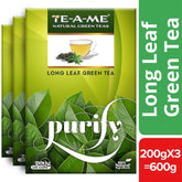 TE-A-ME Purity Long Leaf Green Tea - Pack Of 3 X 200gm, 7.05 Ounce Each, 420 Cups | Increase Metabolic Rate, 100% Natural Ingredients - No Artificial Oils, Aroma Or Flavor