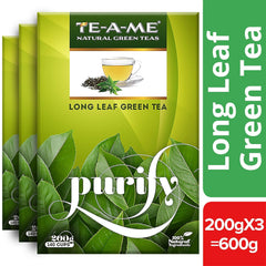 TE-A-ME Purity Long Leaf Green Tea - Pack Of 3 X 200gm, 7.05 Ounce Each, 420 Cups | Increase Metabolic Rate, 100% Natural Ingredients - No Artificial Oils, Aroma Or Flavor