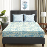 1 Piece Microfiber Bedsheet For Double Bed With 2 Pillow Covers - 88 X 98 Inches, Off White & Sky Blue | Cotton Bedsheet, Breathable & Wrinkle Free