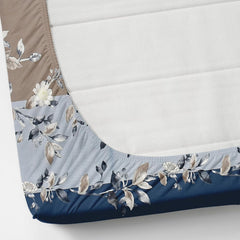 Cotton Bedsheets Feel Glace All Around Elastic Fitted Floral Bedsheets King Size - 78 X 72 X 10 Inches, Navy | Premium Super Soft Fitted Bedsheet For Double Bed