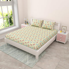 Pure Cotton Kids Bedsheet Double Bed Queen Size With 2 Pillow Covers | 90 X 100 Inches, Multicolor | Fun Cartoon Theme, Soft & Breathable Fabric