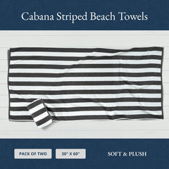 Lane Linen 100% Cotton Large Bath Towels 1000 Gsm | Cabana Stripe Bathroom Towels | Highly Absorbent, Soft & Quick Dry Towels - Grey (Pack Of 2)
