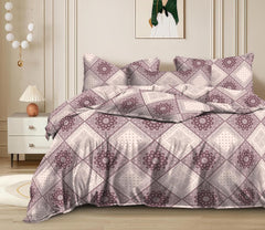 Double Bed King Size Bedsheet With 2 Pillow Cover - 72 X 72 Inches, Mauve | Cotton Elastic Fitted Printed Bedsheet | Ideal For Home Decor, Hotel, Guest House