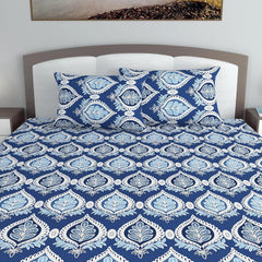 King Size Double Bedsheet With 2 Pillow Covers - 108 X 108 Inches, Blue & White | Soft & Durable For Everyday Use - All Season Comfort