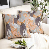 Microfiber Square Pillow Cushion For Sofa & Bed, Grey Color - 24 X 24 Inch | Printed - Brown Leaf, Soft, Comfortable Pillow, Back, Neck Support | Breathable, Removable Cover - Set Of 2