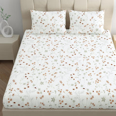 Printed All Around Elastic Bedsheet With 2 Pillow Covers - 72 X 78 Inches, White & Crimson | Wrinkles For A Polished Look