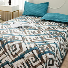 Bedsheets For Double Bed With 2 Pillow Cover - 92 X 98 Inches, Cyan & White | Satin Finish Microfiber Queen Size Bedsheet | Skin Friendly & Breathable Fabric