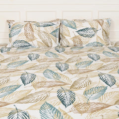 Super King Pure Cotton Bedsheet With 2 Pillow Covers | 108 × 108 Inches, Beige & Green | Soft Breathable Floral Design Bedding | Comfortable Sleep All Year