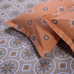 Bedsheet For King Size With 2 Pillow Cover - 108 X 108 Inches, Orange & Brown | Suitable For All Weather Season - 4 Pcs Bedding Set