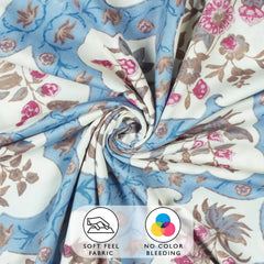 1 Piece Microfiber Bedsheet For Double Bed With 2 Pillow Covers - 88 X 98 Inches, Blue & Beige | Cotton Bedsheet, Breathable & Wrinkle Free