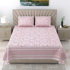 1 Queen Size Bedsheet For Double Bed With 2 Pillow Covers (90 X 108 Inches) Pink | Premium Cotton Material - Ideal For House, Hotel, Guest House