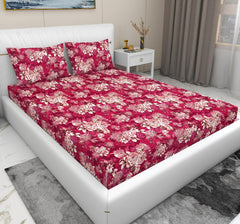 Super Soft Cotton Feel Bedsheet For Double Bed King Size With 2 Pillow Covers | 100 X 108 Inches, Red | Perfect For All Season Comfort