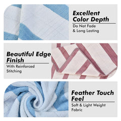 Urbanleaf Microfiber Large Bath Towel 700 Gsm | Quick Dry Super Absorbent Bath Towel For Men & Women (Light Blue & Wine Stripe) - Pack Of 2