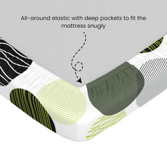 Cotton Elastic Fitted Bedsheet Single Bed With 1 Pillow Cover - 36 X 78 Inches, Olive Green & Black | Perfect For Everyday Use | Ultra-Soft & Breathable