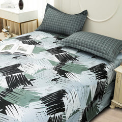 Bedsheets For Double Bed With 2 Pillow Cover - 92 X 98 Inches, Army Green & Grey | Satin Finish Microfiber Queen Size Bedsheet | Skin Friendly & Breathable Fabric