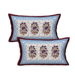 Pure 100% Cotton Double Bed Sheet With 2 Pillow Covers - 90 X 100 Inches, Blue & Maroon | Beautifully Handcrafted Traditional Bedsheets - Skin Friendly Fabric