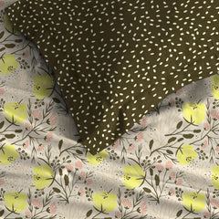 Cotton Bedsheet Double Bed For Queen Size With 2 Pillow Covers - 90 X 100 Inches, Beige & Green | Ideal For Daily Use - Perfect For Queen Bed Durable & Wrinkle Free