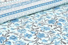 Traditional Rajasthani Design Bedsheet With 2 Pillow Covers - 90 X 108 Inches, Baby Blue & Grey | Color Fade Resistant & Shrinkage Resistant For All-Season Use