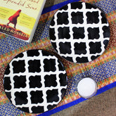 Black Moroccan Hand Painted Ceramic Quarter Plates Set Of 2 | Small Side Plates For Dinner & Snacks - 7 Inch, 2 Pieces, Microwave Safe